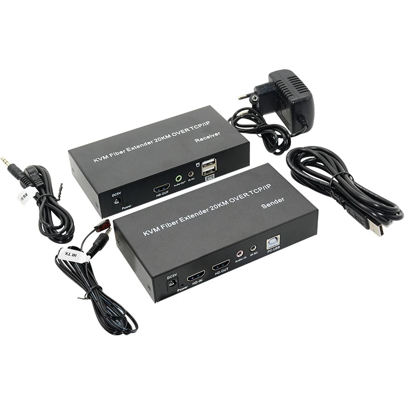 1080P HDMI Fiber KVM Extender 20KM – SC Fiber Cable USB KVM Optical Transceiver with Keyboard & Mouse Support