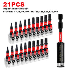1" T7–T40 Torx Screwdriver Bit Set – Impact Tough Magnetic S2 Alloy Steel with 3" Bit Holder