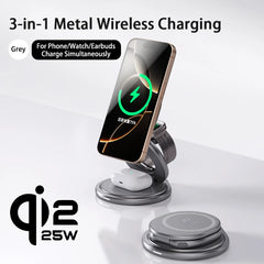 Qi2.2 25W Metal Wireless Charging Stand | 360° Rotation Portable Fast Charger iPhone Watch AirPods