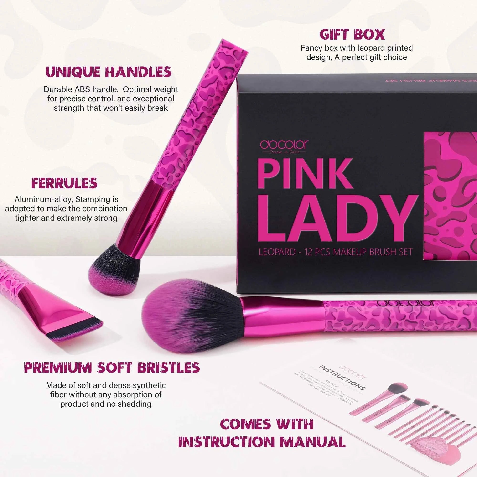 12 Piece Makeup Brush Set – Leopard Pink Professional Beauty Kit