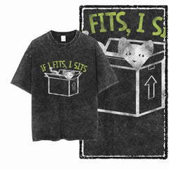 Acid Washed Cat Graphic Unisex T-Shirt | Cotton Streetwear Big Size Vintage Tee