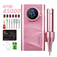 Professional 45,000 RPM Ultra Quiet Cordless Nail Drill – High-Torque 4500mAh Rechargeable Manicure Station