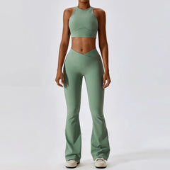 Women's 2-Piece Ribbed Seamless Yoga Set | Sports Bra & Gym Leggings Fitness Tracksuit Activewear