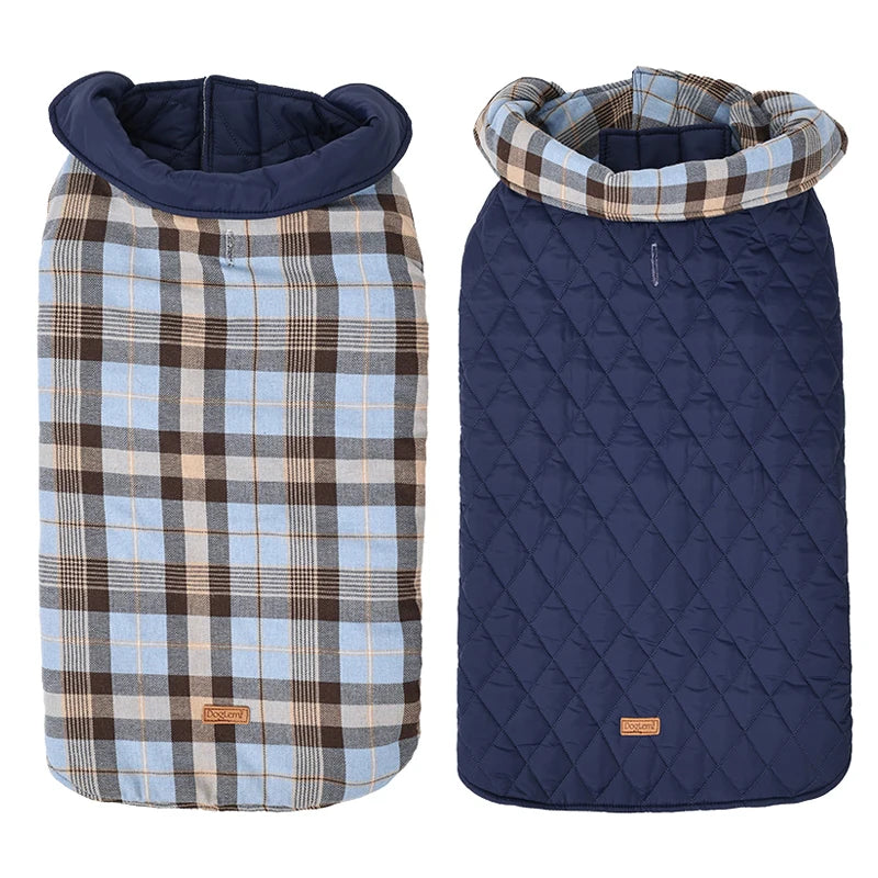 Reversible Waterproof Dog Jacket – Checked Pattern Soft Warm Coat with Flexible Chest for Small to Large Dogs