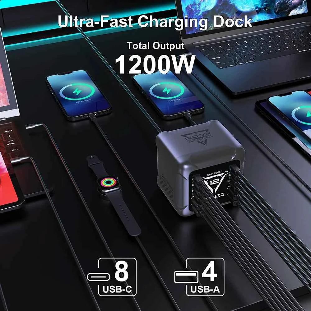 1200W GaN USB-C Charging Station | PD3.1 140W PPS Fast Charger MacBook Laptop iPhone Samsung