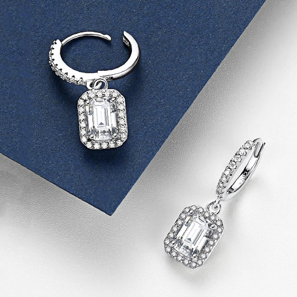 Emerald Cut Moissanite Drop Earrings by Snagg An Earring