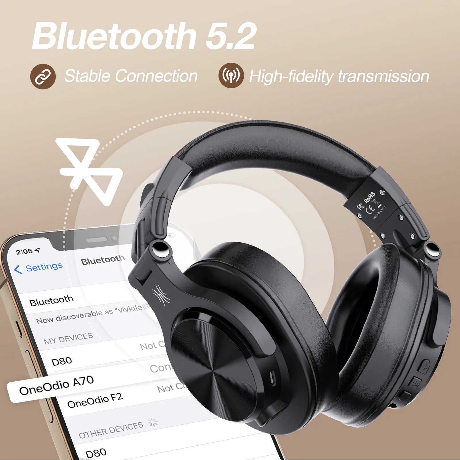 Bluetooth 5.2 Over-Ear Headphones | Hi-Res Audio DJ Studio Headset (72H Playtime) by Snagg A Headphone