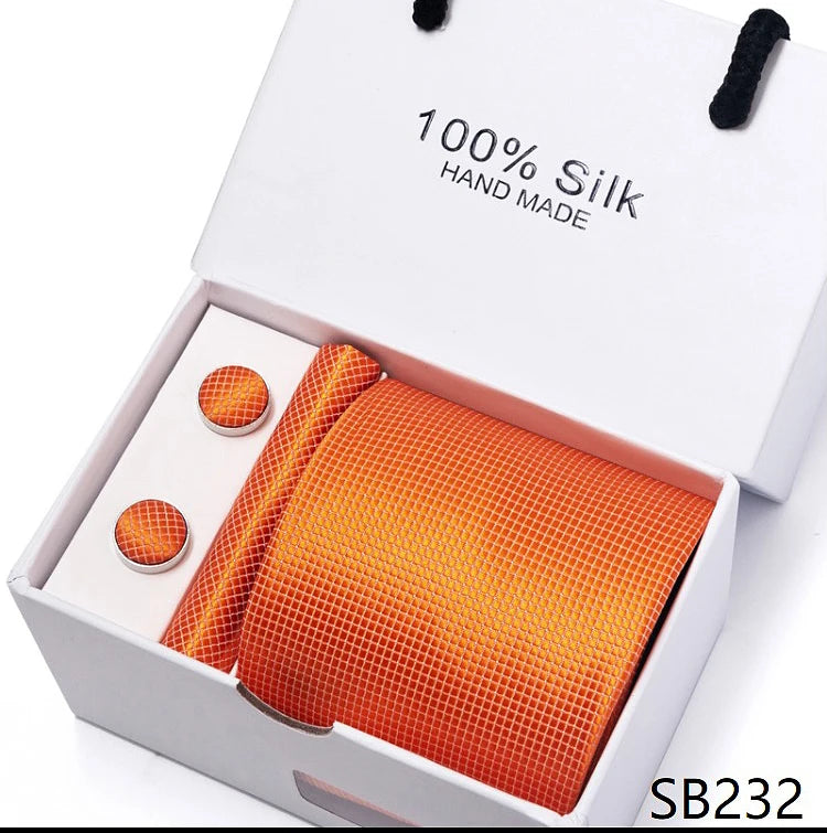 Solid Colour Necktie with Matching Handkerchief & Cufflinks - SB232 - Others In Fashion