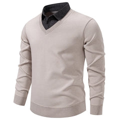 Men’s "Fake Two Piece" Thermal Pullover | Slim Fit Fleece Lined Smart Casual Sweater