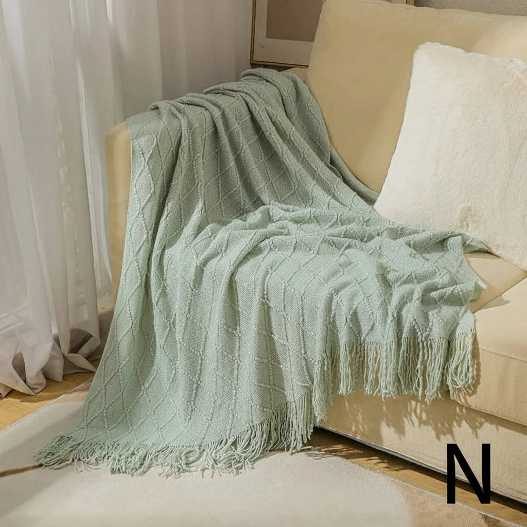 Knitted Throw Blanket – Cozy Comfort with Fringe by Snagg A Throw