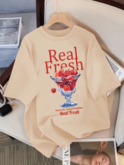 Real Fresh Cherry Fruit Cup Print Womans Streetwear T-Shirt
