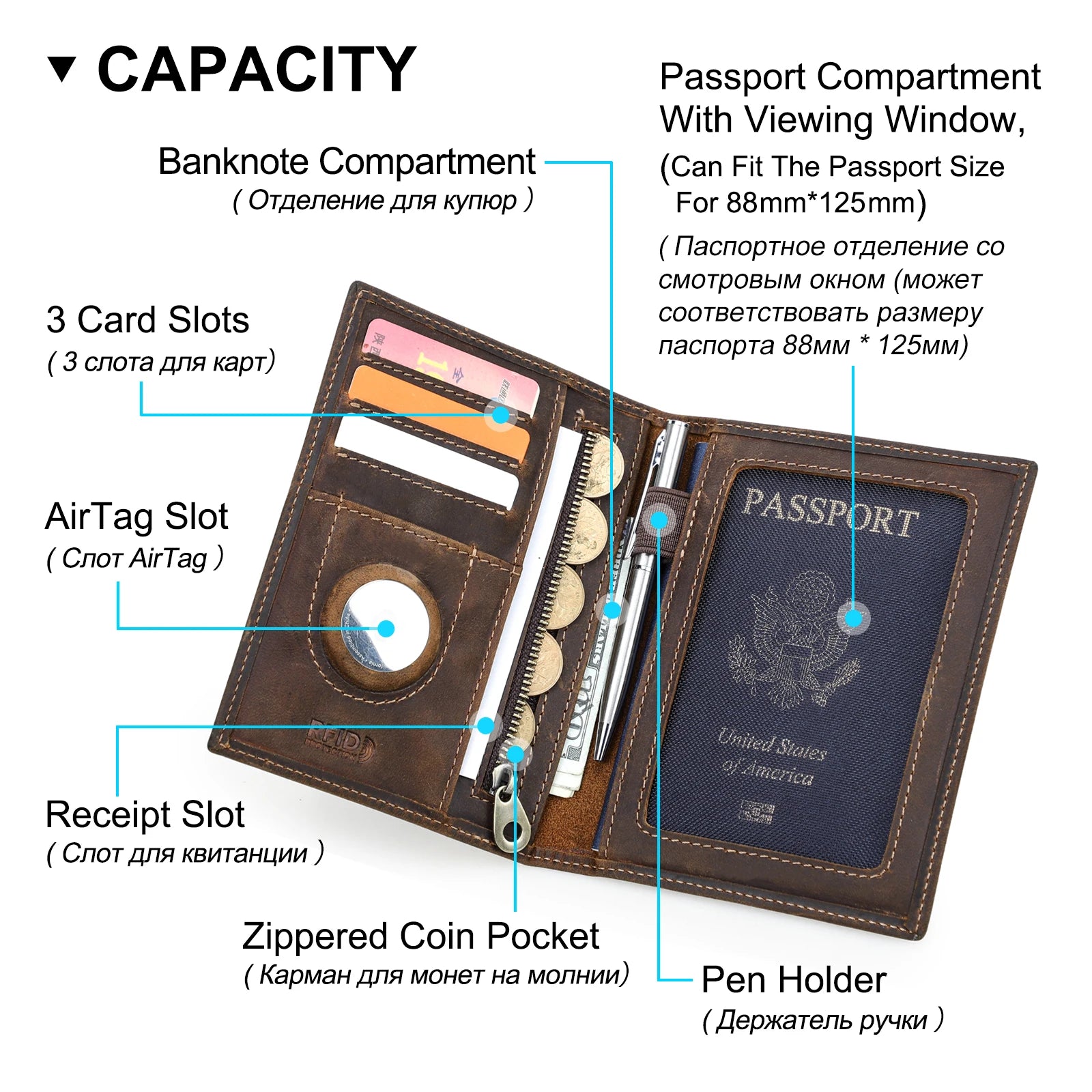 Genuine Leather Passport Wallet by Snagg It Wallet