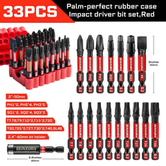 33PCS Impact Screwdriver Bits Set, 2” Magnetic (PH/SQ/Torx/Hex/Slotted) S2 Steel Bits with Bit Holder & Soft Base