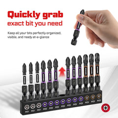 Impact Pozidriv Screwdriver Bits Set PZ1/2/3 14pcs | Magnetic S2 Steel Bits & Bit Holder Colour-Coded