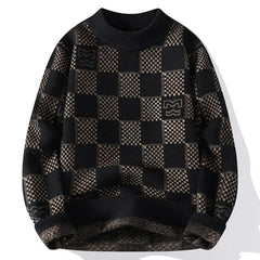 Men’s Checkered Knit Pullover | American Trendy Harajuku Slimming Sweater