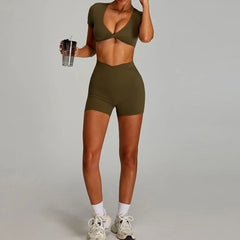 Women's 2-Piece Short Sleeve Yoga Suit | Quick-Dry Gym Tracksuit Running Workout Sports Set