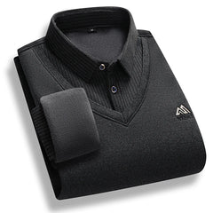 Men’s Fleece-Lined Sweater | Fashion "Fake Two-Piece" Smart Casual Pullover