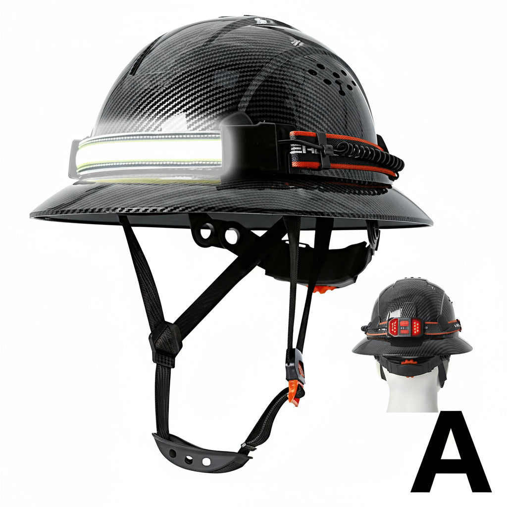 Full Brim Safety Helmet with LED Headlamp & Taillight by Snagg A Safety Helmet