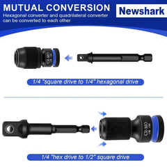 1/4 Hex Converter tools set, Quick Release Impact Bit Holders, 1/2 3/8 1/4-INCH Drive Female to 1/4-Inch Hex Adapter