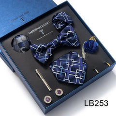Complete Silk Tie Set for Men — Bow Tie, Necktie, Pocket Square & Accessories