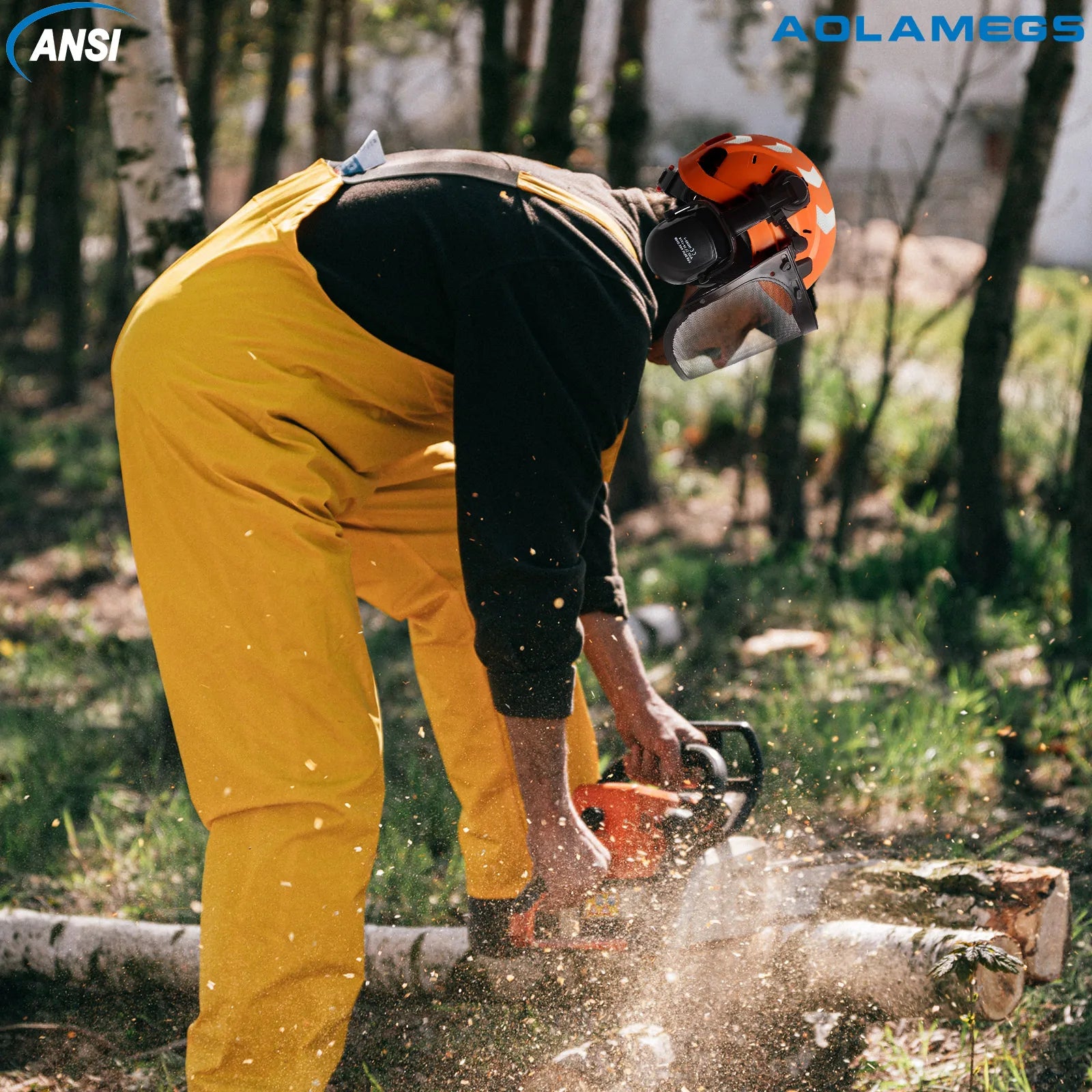 Forestry safety helmet with full face mesh shield and earmuffs – image 6