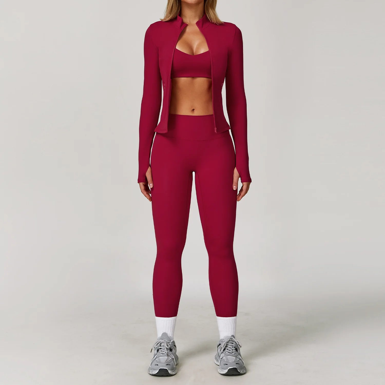 Women's 2/3-Piece Long Sleeve Yoga Suit | Sports Bra Running Workout Gym Tracksuit Athletic Wear