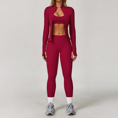 Women's 2/3-Piece Long Sleeve Yoga Suit | Sports Bra Running Workout Gym Tracksuit Athletic Wear