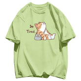 “Too Tired Cat” 100% Cotton Tee, Soft Relaxed Fit Streetwear Graphic Shirt