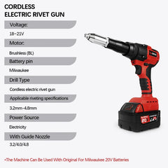 20V Brushless Auto Rivet Gun – 3.2–4.8mm Cordless Riveting Tool for Metalwork