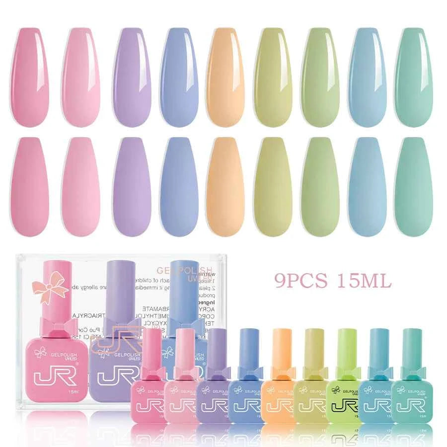 9pcs 15ml gel nail polish set Including Red Pink Nude - 10 Variants
