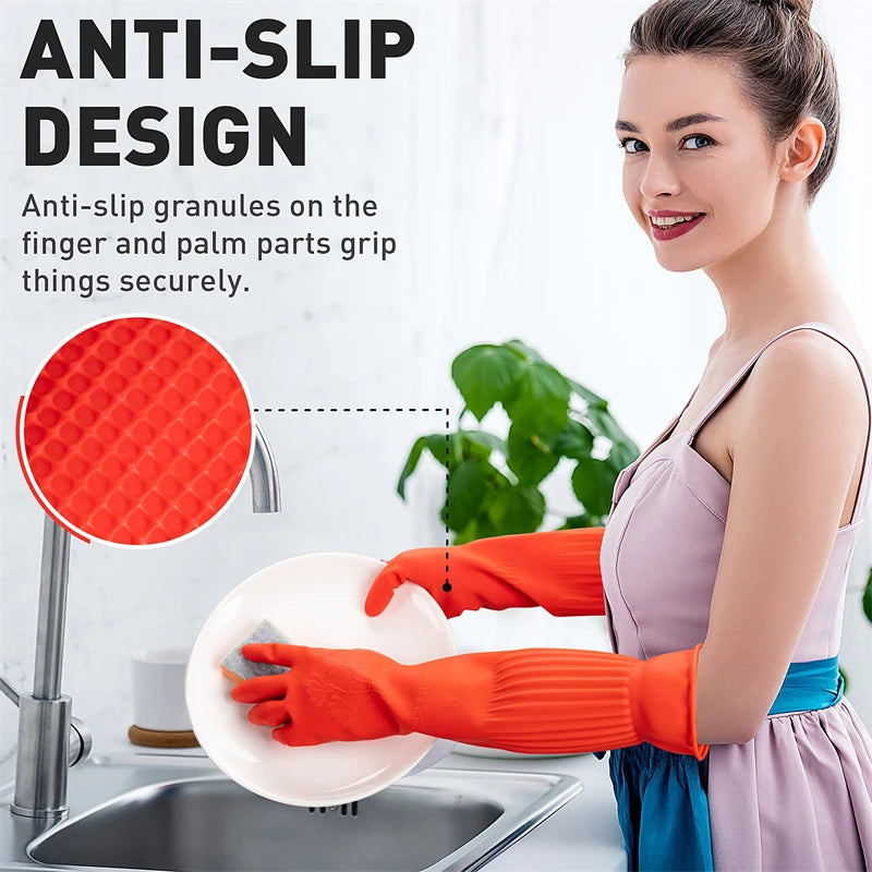 45cm Lengthen Dishwashing Cleaning Gloves Reusable Rubber Latex Kitchen Gloves Soft Comfortable Waterproof Household Clean Tool by Snagg A Gloves