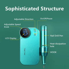 Professional 35,000 RPM Ultra Portable Electric Nail Drill – 4500mAh High-Capacity Rechargeable Manicure Station