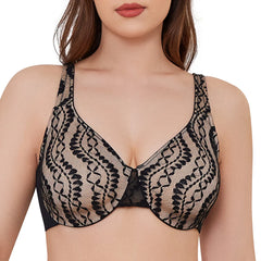 Plus Size Floral Lace Minimizer Bra | Ultra-Thin Underwire Non-Padded Full Cup Support