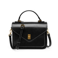 Genuine Leather Postman Shoulder Bag – Simple Vintage Luxury Flap Handbag for Women (20–30cm)