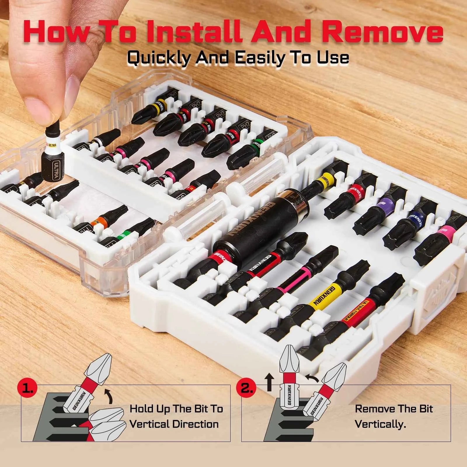 25Pcs Ultra torque Impact Screwdriver Bit Set Mixed Multi Insert Bit Tips with Bit Holder and Storage Case