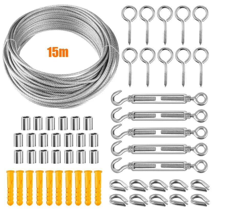 304 Stainless Steel Wire Rope Kit 15/30M | PVC Coated Heavy-Duty Cable for Garden Balcony Farm Fence Tent