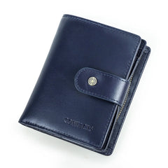 Genuine Leather RFID Short Wallet with Coin Pocket & Card Holders
