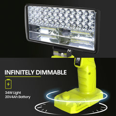 18V Cordless LED Work Light – 4000LM With USB-C Compatible With Ryobi 18V Lithium Battery