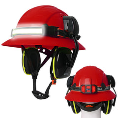 Full brim construction safety helmet with earmuffs and head lamp – image 10