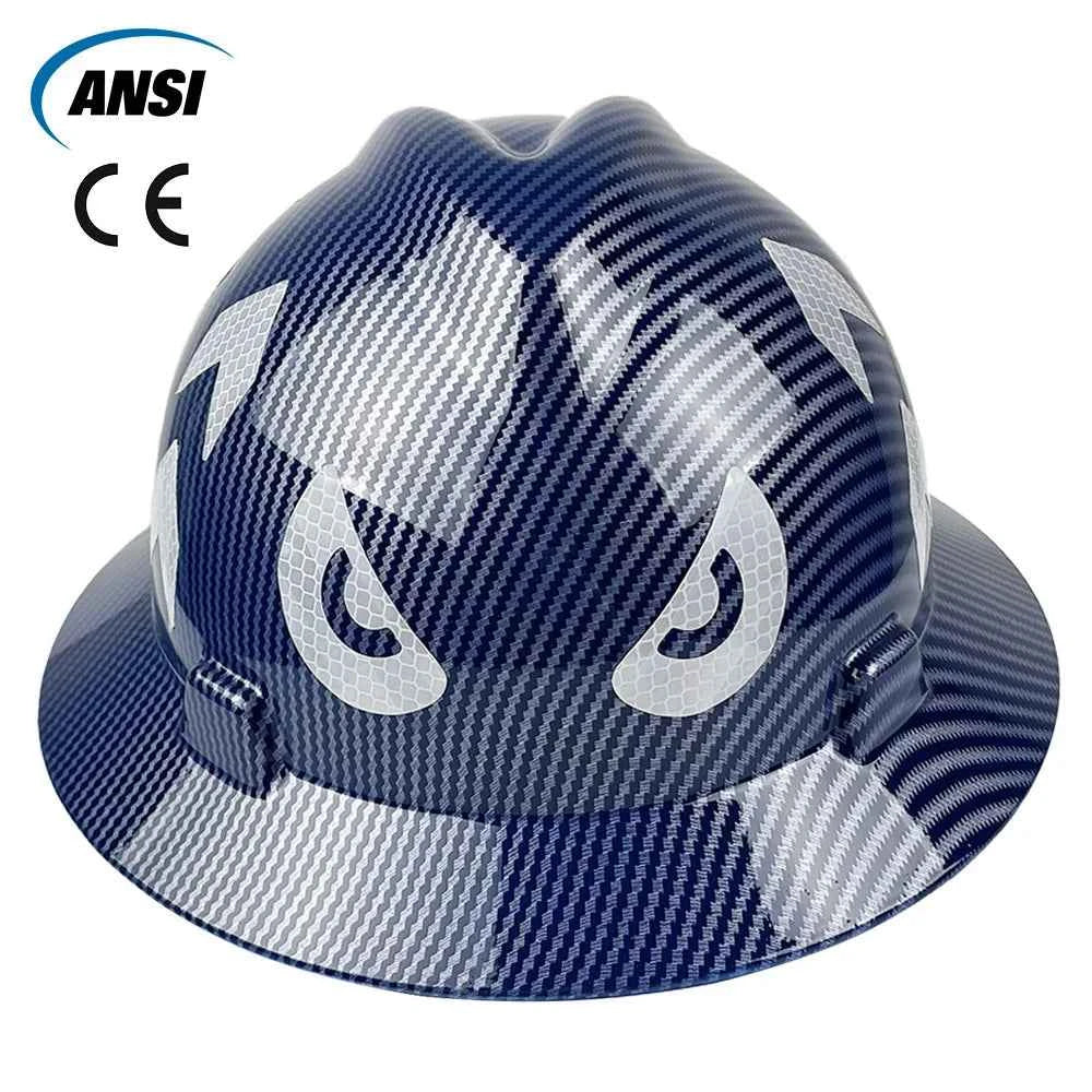 Full brim construction safety helmet with reflective stickers – image 1