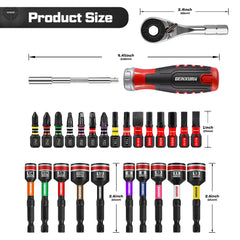 9 Pcs Ratcheting Screwdriver Set – Mini Ratchet Wrench with Magnetic Impact Bits & Nut Driver