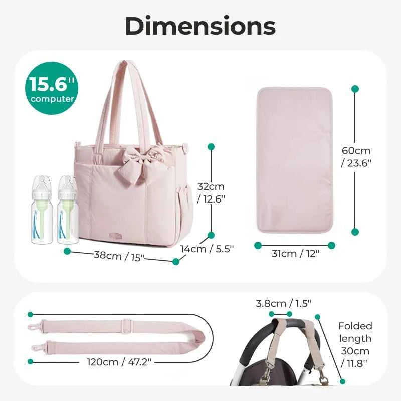 Multifunctional Diaper Bag – Large Capacity Mommy Handbag with Changing Mat & Stroller Organiser