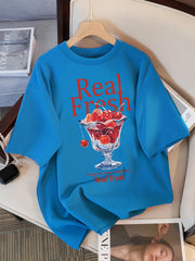 Real Fresh Cherry Fruit Cup Print Womans Streetwear T-Shirt