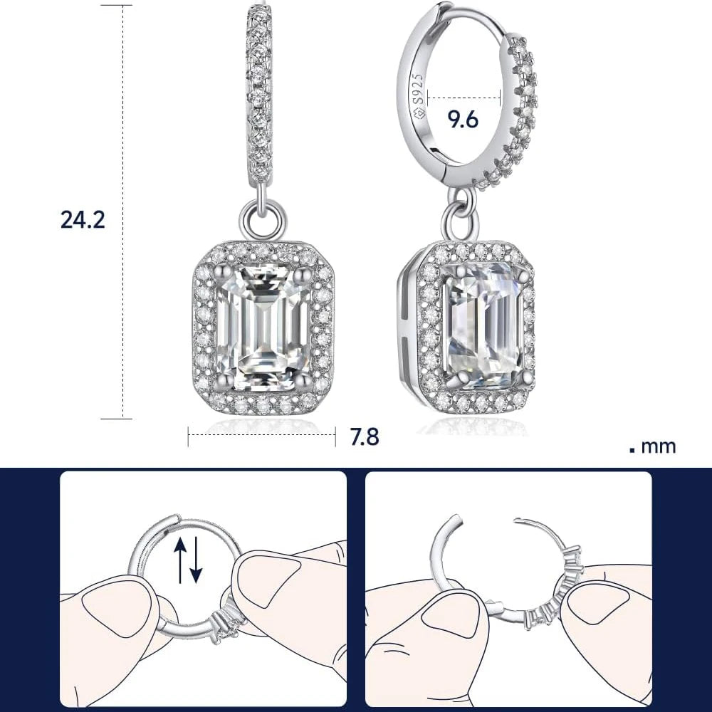 Emerald Cut Moissanite Drop Earrings by Snagg An Earring