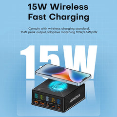 160W 5-Port USB Charging Station | 15W Wireless + 65W PD + QC3.0 Fast Charger iPhone MacBook Samsung