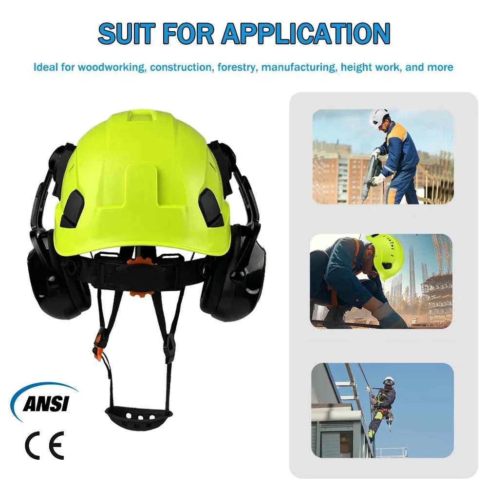 Construction safety helmet with twin visors and earmuffs – image 3