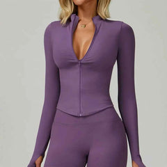 Women's Zipper Long Sleeve Yoga Jacket | Quick-Dry Seamless Crop Sports Top Gym Running Wear