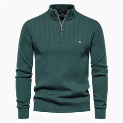 Men’s England Style Quarter-Zip Pullover | Premium Cotton-Lycra Winter Sweater
