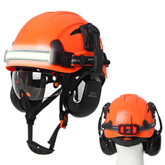 Construction safety helmet with built-in goggles, LED headlamp and earmuffs – image 9