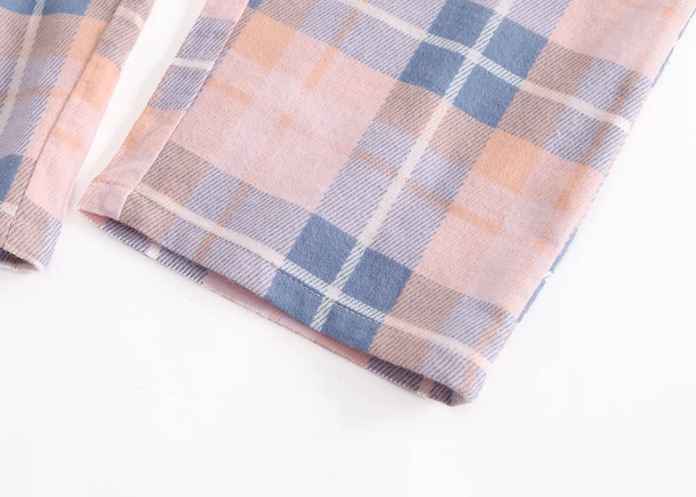 Women's Cotton Flannel Pajama Set | Plaid Long Sleeve Long Pants Loose Autumn Winter Sleepwear
